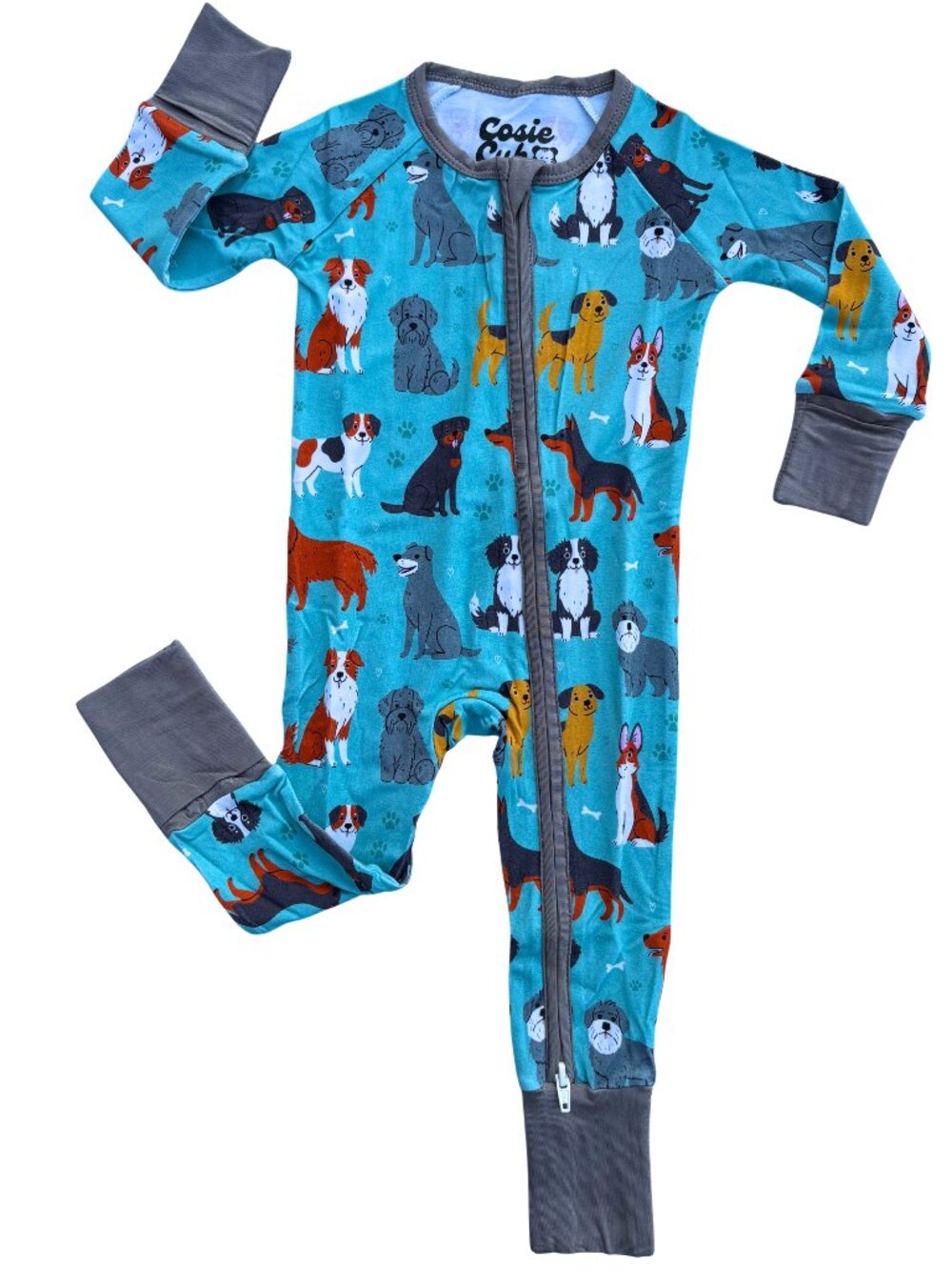 Puppy Dogs Zip Up Pajamas Bamboo Baby Romper Footies Turquoise Teal